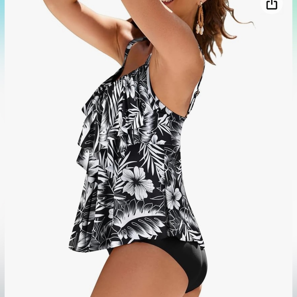 WIN.MAX Women's Tankini Swimwear Sets High Waist Ruffled Flounce 2 Pcs bikini